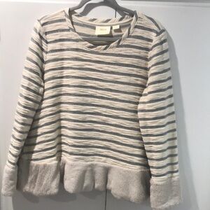 Maeve by Anthropologie Cream and Gray Striped Women's Sweater L